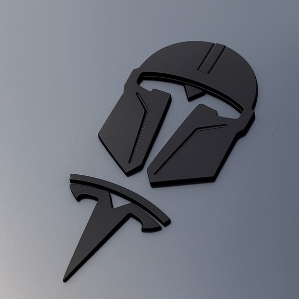 Mandalorian Helmet Car Emblem Universal OS Black New Matte Aluminum 3M Adhesive